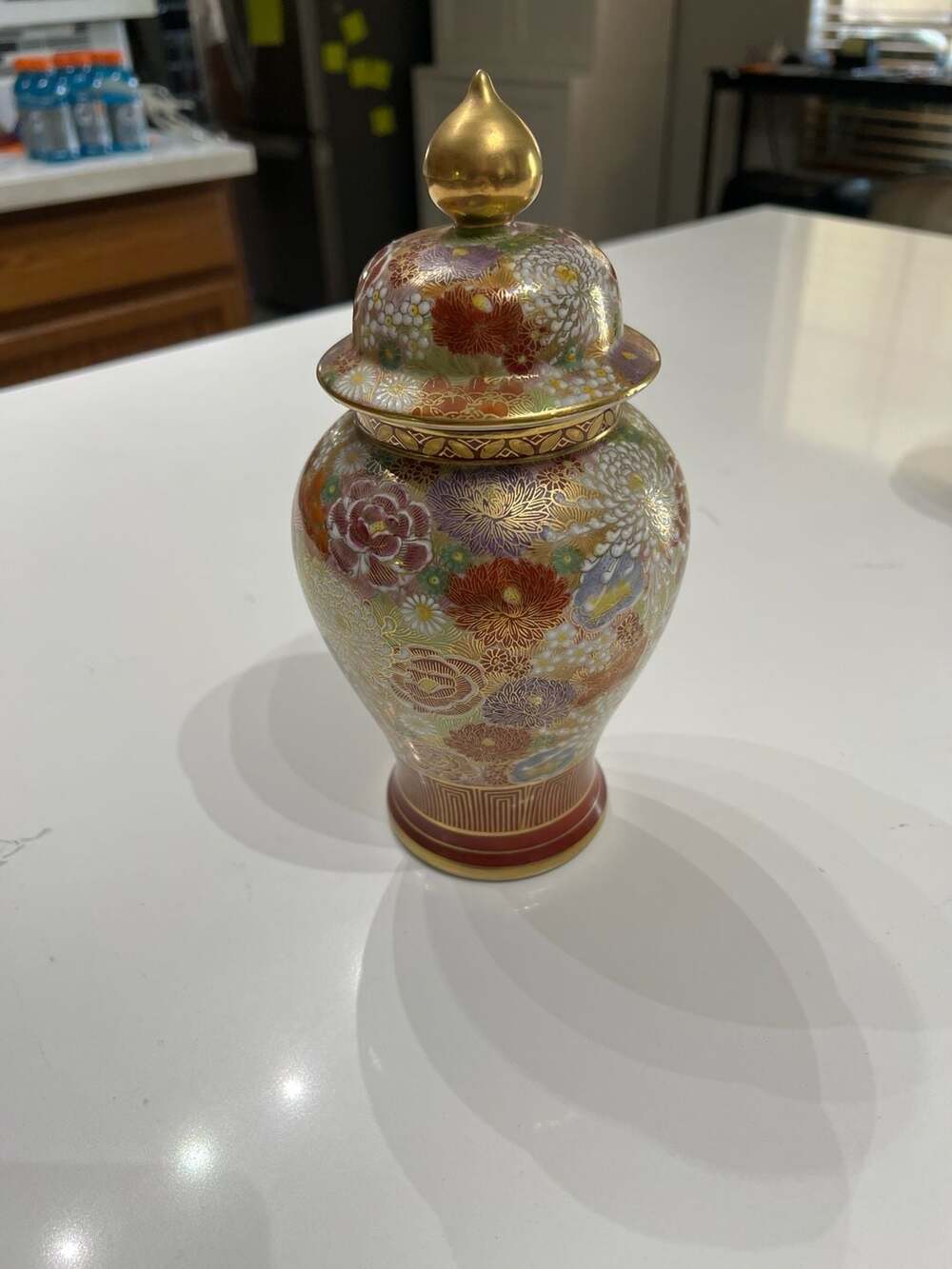 Vintage Japanese Kutani Kasen Thousand Flowers Gold Gilt Lidded Ginger Jar 8.5"